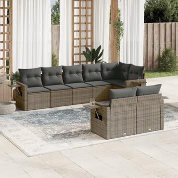 vidaXL 8-delige Loungeset met kussens poly rattan grijs, Verzenden, Nieuw, Loungeset