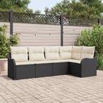 vidaXL Tuin Sofa Set met opslag 5 pcs Zwart poly rattan, Verzenden, Nieuw, Rotan, 5 zitplaatsen