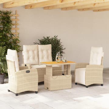 vidaXL 4-delige Tuinset met kussens poly rattan beige, Verzenden, Nieuw, 4 zitplaatsen, Tuinset