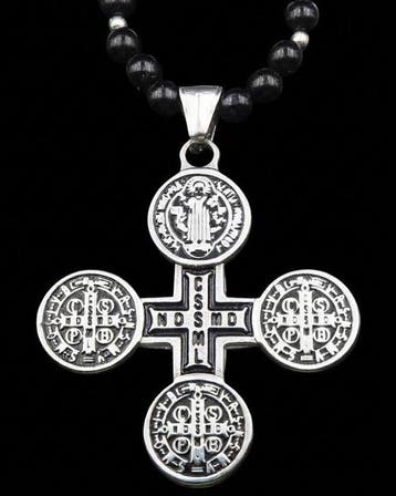 Ketting Sint-Benedictuskruis – Obsidiaan – Het, Antiek en Kunst