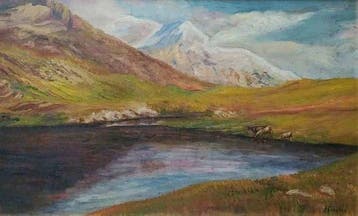 Alberto Ferrero (1883-1963) - Veduta montana con mucche al