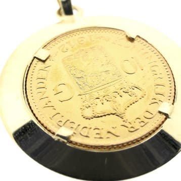 Gouden hanger van 10 gulden munt Koningin Wilhelmina, Ophalen of Verzenden, Gebruikt, Goud, Overige merken
