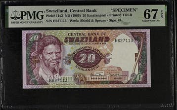 Swaziland. - 20 Emalengani - 1985 - PMG Error on Slab - Pick