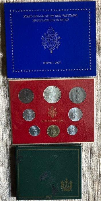Vaticaanstad, San Marino. 1970/2007, 3 x Sets - 17 Münzen: