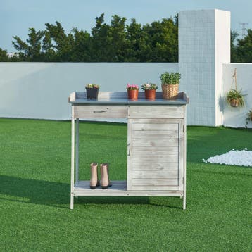 Tuinwerktafel Aliano oppottafel 98x48x94 cm grijs casa.pro, Verzenden, Nieuw