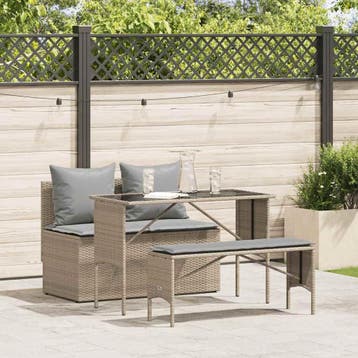 vidaXL 3-delige Tuinset met kussens poly rattan beige, Verzenden, Nieuw, 4 zitplaatsen, Tuinset