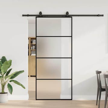 vidaXL Schuifdeur met beslagset 90x205 cm ESG glas zwart, Verzenden, Nieuw