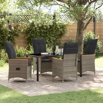 vidaXL Tuin eettafelset met kussen 5 pcs Grijs poly rattan, Verzenden, Nieuw, Rotan, 5 zitplaatsen