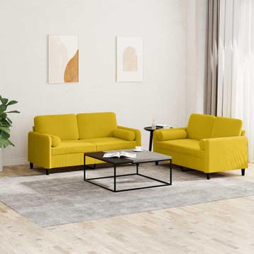 vidaXL 2-delige Loungeset met kussens fluweel geel, Verzenden, Nieuw, Vierpersoons of meer, Stof