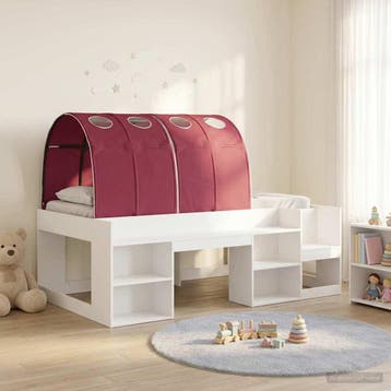 vidaXL Bedframe met tunnel met plank 3 st Wit en Rood, Verzenden, Nieuw, Wit, Hout