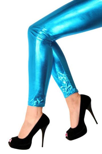 KIMU® Legging Blauw Metallic M-L Blauwe Glitter Broek Oceaan, Kleding | Dames, Carnavalskleding en Feestkleding, Maat 38/40 (M)