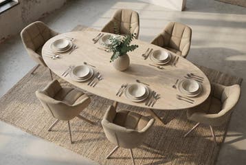 Eettafel TRAVERTIN 220cm ovaal keramiek champagne greige, Huis en Inrichting, Tafels | Eettafels, Ophalen of Verzenden, Nieuw