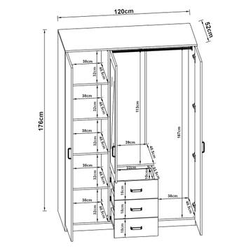 [en.casa] Kledingkast Bodolz 176x120x52 cm met 3 lades Sonom, Verzenden, Nieuw