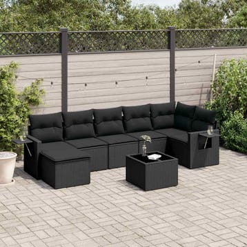 vidaXL 8-delige Loungeset met kussens poly rattan zwart, Verzenden, Nieuw, Loungeset