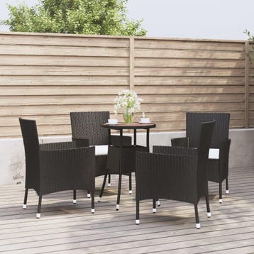 vidaXL 5-delige Bistroset met kussens poly rattan zwart, Verzenden, Nieuw, 4 zitplaatsen