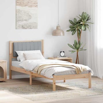 vidaXL Bedframe met Gevoerd Hoofdgedeelte Lichtgrijs 75 x, Huis en Inrichting, Slaapkamer | Bedden, Verzenden, Nieuw, Bruin, Hout