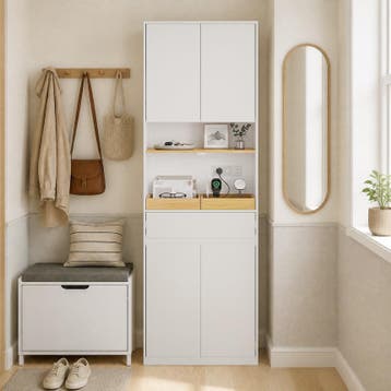 2dekans | SoBuy Badkamerkast met LED, Stopcontact & Wasmand, Ophalen of Verzenden, Zo goed als nieuw