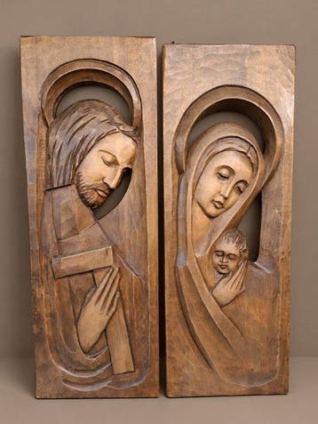 Reliëf, Heilige reliëf houtsnijwerken - 54 cm - Hout