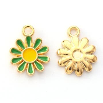 2 x Metalen emaille bedels bloem – groen/geel – 14 x 12, Ophalen of Verzenden, Nieuw, Bedel