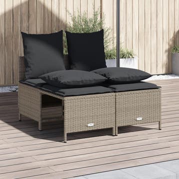 vidaXL 4-delige Loungeset met kussens poly rattan lichtgrijs, Verzenden, Nieuw, Loungeset