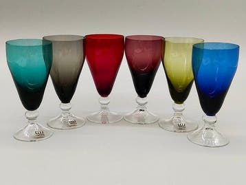 Pot - Kleurrijke Eisch-glas kelken – 6-delige set kleurrige, Antiek en Kunst, Antiek | Glas en Kristal
