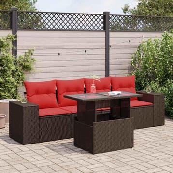 vidaXL 5-delige Loungeset met kussens poly rattan acacia, Verzenden, Nieuw, Loungeset