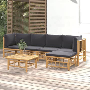 vidaXL 6-delige Loungeset met kussens bamboe donkergrijs, Verzenden, Nieuw, Hout, Loungeset