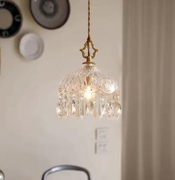 Franse Retro Hanglamp – Luxe Koper Kristal Kroonluchter E1, Verzenden, Nieuw