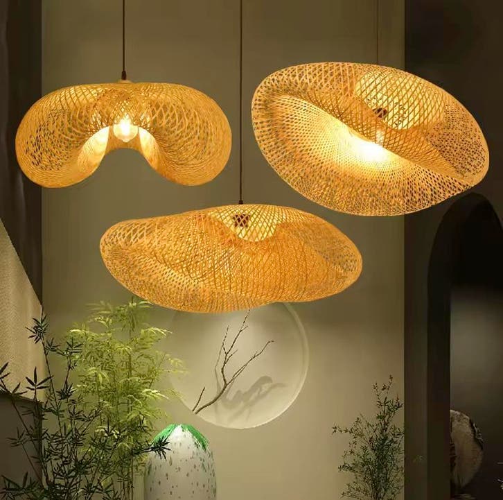 Japanse Plafondlamp E27 - Handgeweven van Bamboe 40,50,60cm, Huis en Inrichting, Lampen | Plafondlampen, Nieuw, Overige materialen