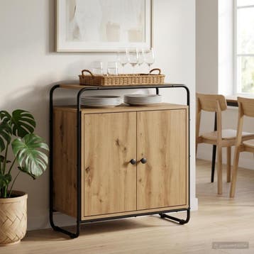 vidaXL Dressoir Artisanaal eiken 68 x 35 x 75 cm Bewerkt, Huis en Inrichting, Kasten | Dressoirs, Verzenden, Nieuw, Overige houtsoorten