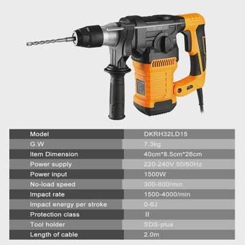 DEKO DKRH32LD1 1500W Multifunctionele Klopboormachine met SD, Verzenden, Nieuw