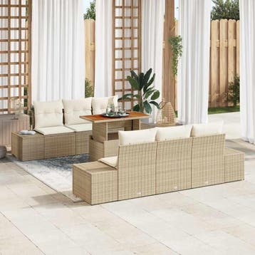 vidaXL Tuin Sofa Set 7 st Beige Poly riet, Verzenden, Nieuw, 7 zitplaatsen