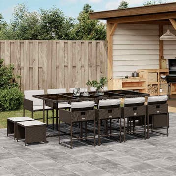 vidaXL 13-delige Tuinset met kussens poly rattan bruin, Verzenden, Nieuw, 2 zitplaatsen, Tuinset
