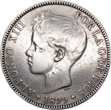 Spanje. Alfonso XIII. 5 Pesetas Acuñadas en Madrid 1899