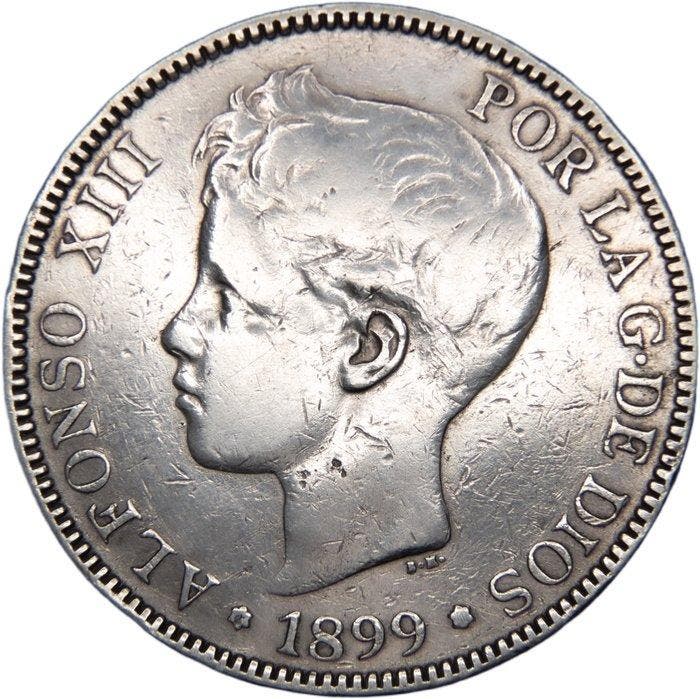 Spanje. Alfonso XIII. 5 Pesetas Acuñadas en Madrid 1899, Postzegels en Munten, Munten | Europa | Niet-Euromunten