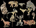 Javaanse Wayang Kulit schaduwpoppen - Leder, Been, Hout -