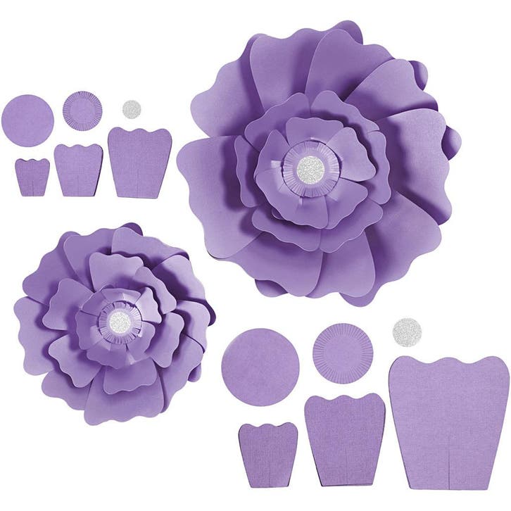 Papieren bloemen, d 15+25 cm, 230 gr, paars, 2 stuk/ 1 doos, Hobby en Vrije tijd, Kaarten | Zelf maken