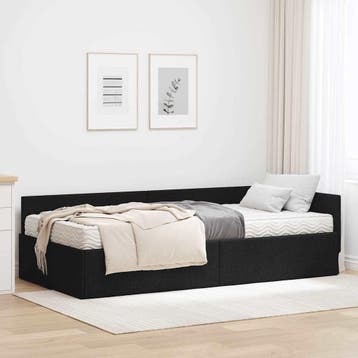 vidaXL Hoekbedframe met Matras 2 st Zwart 80 x 200 cm Stof, Eenpersoons, Verzenden, Zwart, Nieuw