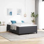 vidaXL Boxspringbed Donkergrijs en Wit 140 x 200 cm Katoen, Verzenden, Nieuw, Grijs