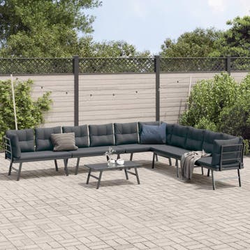 vidaXL 5-delige Tuinbankenset met kussens gepoedercoat staal, Verzenden, Nieuw, Rvs