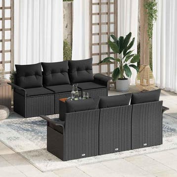 vidaXL Tuinbankenset 7 st Zwart poly rattan, Verzenden, Nieuw, Rotan, 7 zitplaatsen