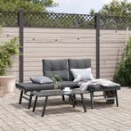 vidaXL Tuinbanken met kussens 2 st gepoedercoat staal zwart, Verzenden, Nieuw, Metaal