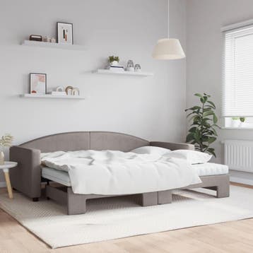 vidaXL Slaapbank met onderschuifbed en matrassen 90x200 cm, Huis en Inrichting, Slaapkamer | Bedden, 90 cm, Eenpersoons, Verzenden