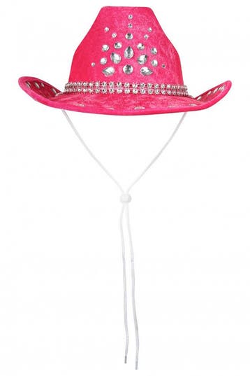 KIMU® Cowboyhoed Roze Steentjes Cowboy Hoed Diamanten Leathe, Ophalen of Verzenden, Nieuw, Overige maten, Carnaval