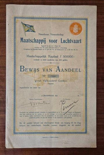 Nederland. 500 Gulden -1911 Maatschappij voor Luchtvaart