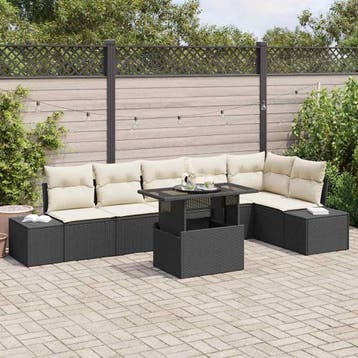 vidaXL Tuin Sofa Set 7 st Zwart poly rattan, Verzenden, Nieuw, 7 zitplaatsen