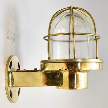 Wandlamp - Messing, Glas - Industrieel kooi-lamp