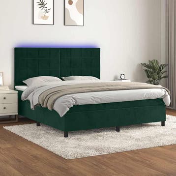 vidaXL Boxspring met matras en LED fluweel donkergroen, Eenpersoons, Verzenden, Nieuw, 80 cm