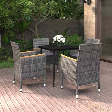 vidaXL 5-delige Tuinset met kussens poly rattan en glas, Verzenden, Nieuw, 4 zitplaatsen, Tuinset