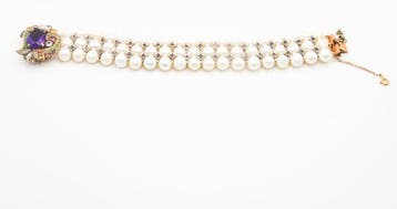 Armband - 14 karaat Roségoud, Zilver Parel - Diamant, Nieuw